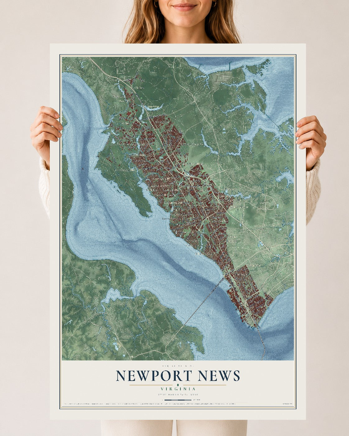Map of Newport News, Virginia, 24 x 36 inch unframed archival matte print