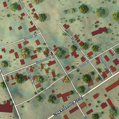 Close-up of the map of Nickelsville, Virginia print showing street and building detail
