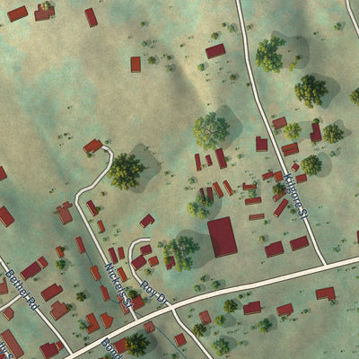 Second close-up of the map of Nickelsville, Virginia print showing more streets and buildings