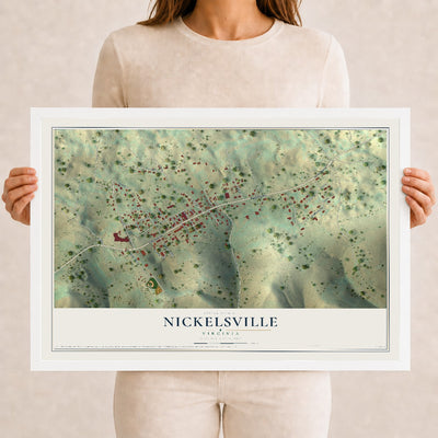 Map of Nickelsville, Virginia, 12 x 18 inch print in a white wood frame