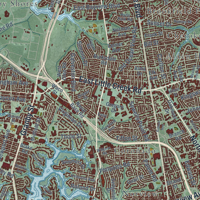 Second close-up of the map of Norfolk, Virginia print showing more streets and buildings