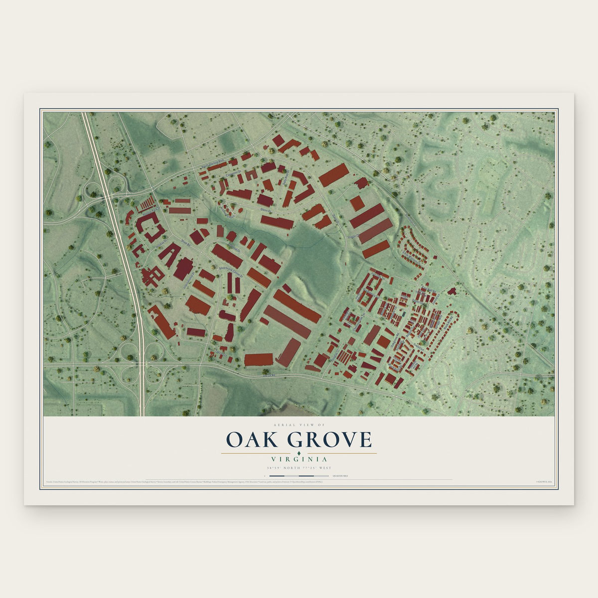 Oak Grove, Virginia map print, the full design