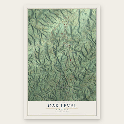 Oak Level, Virginia map print, the full design