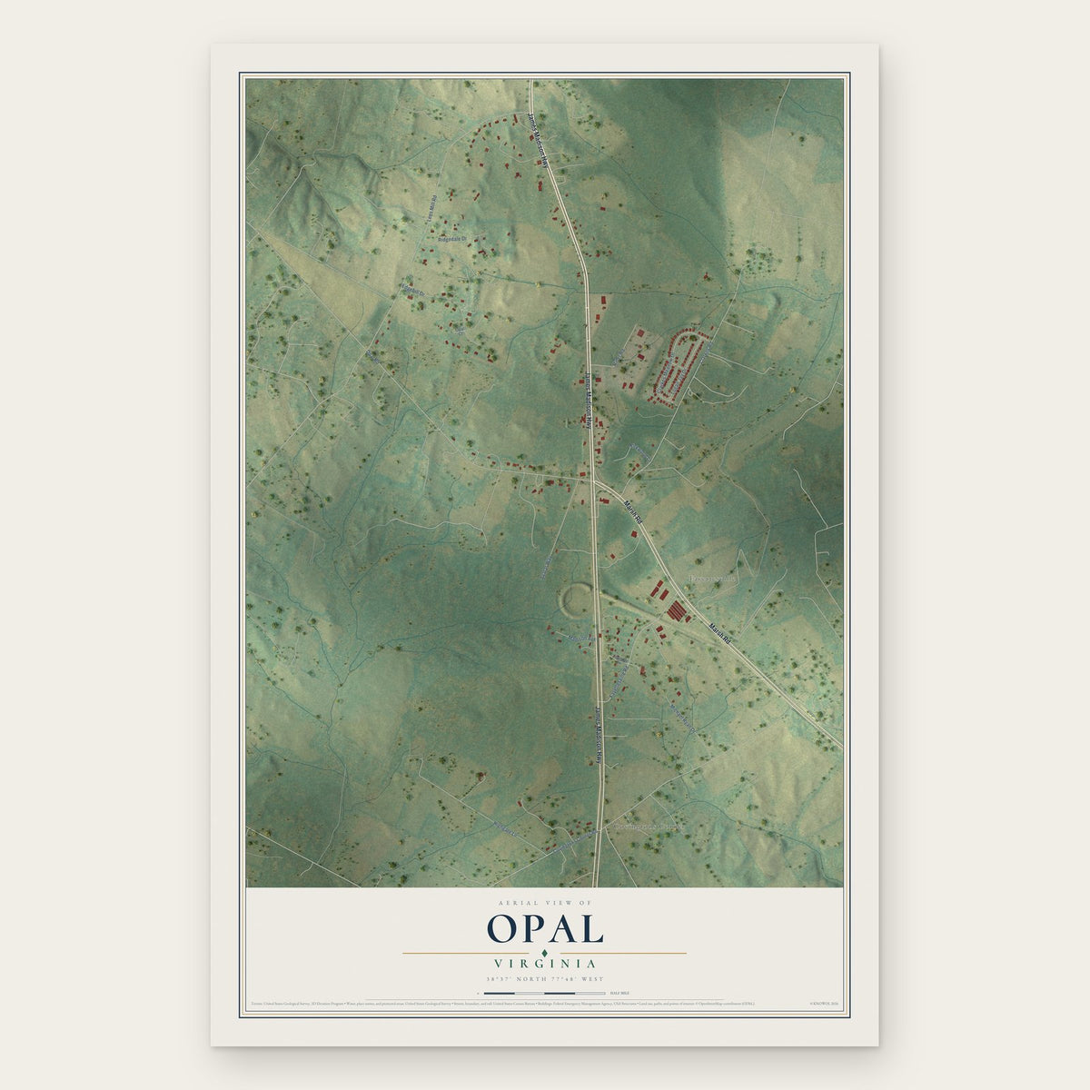 Opal, Virginia map print, the full design