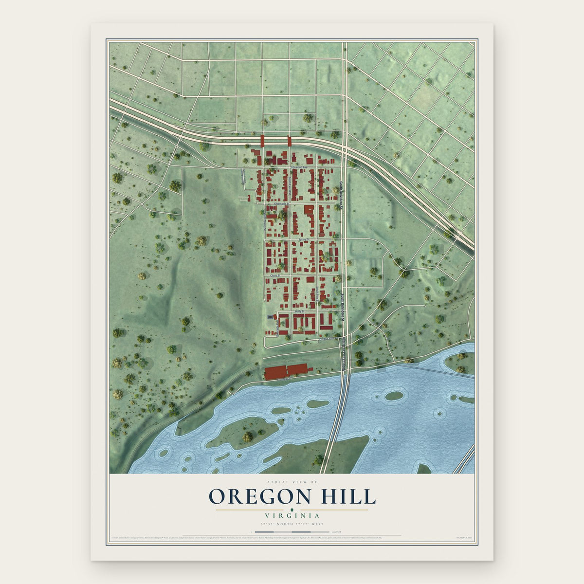Oregon Hill, Virginia map print, the full design