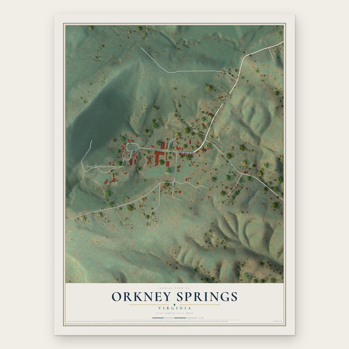Orkney Springs, Virginia map print, the full design