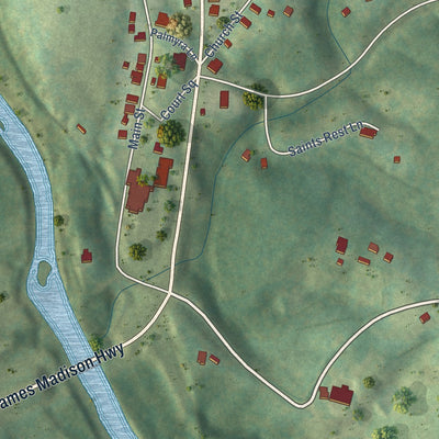 Close-up of the map of Palmyra, Virginia print showing street and building detail