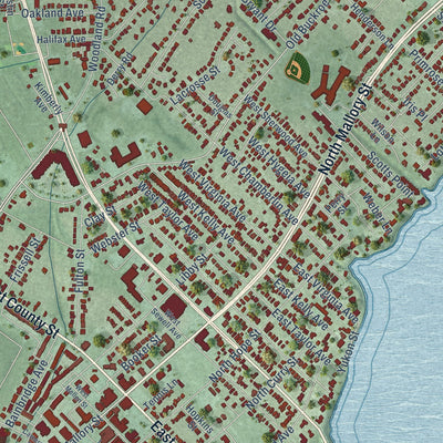 Close-up of the map of Phoebus, Virginia print showing street and building detail