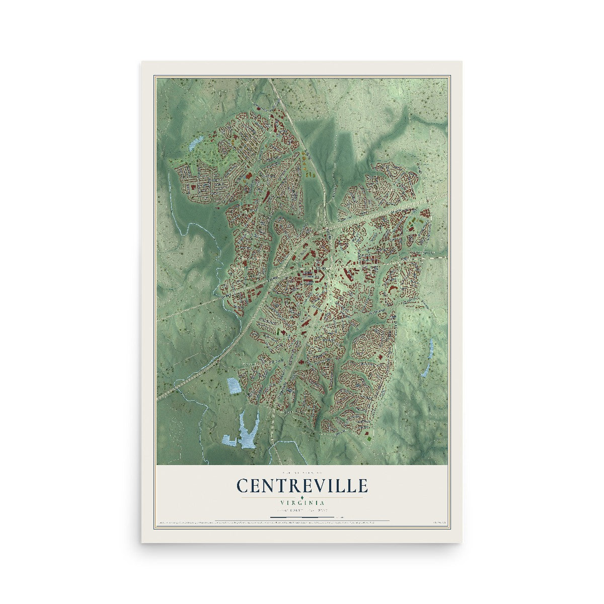 Map of Centreville, Virginia, 12 x 18 inch unframed archival matte print