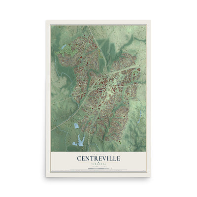 Map of Centreville, Virginia, 12 x 18 inch unframed archival matte print