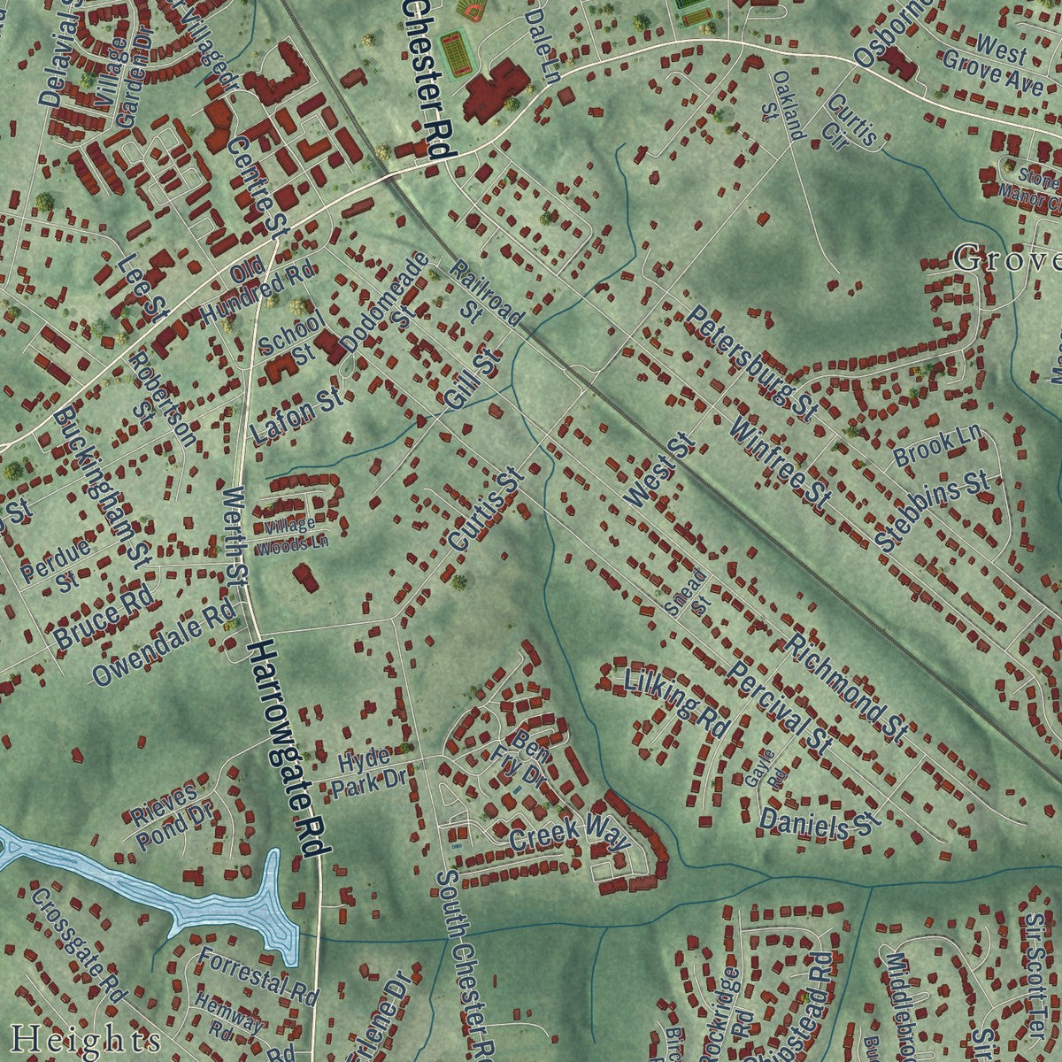Close-up of the map of Chester, Virginia print showing street and building detail