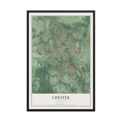 Map of Chester, Virginia, 12 x 18 inch print in a black wood frame