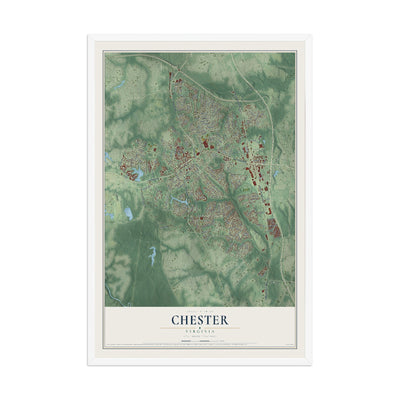 Map of Chester, Virginia, 12 x 18 inch print in a white wood frame