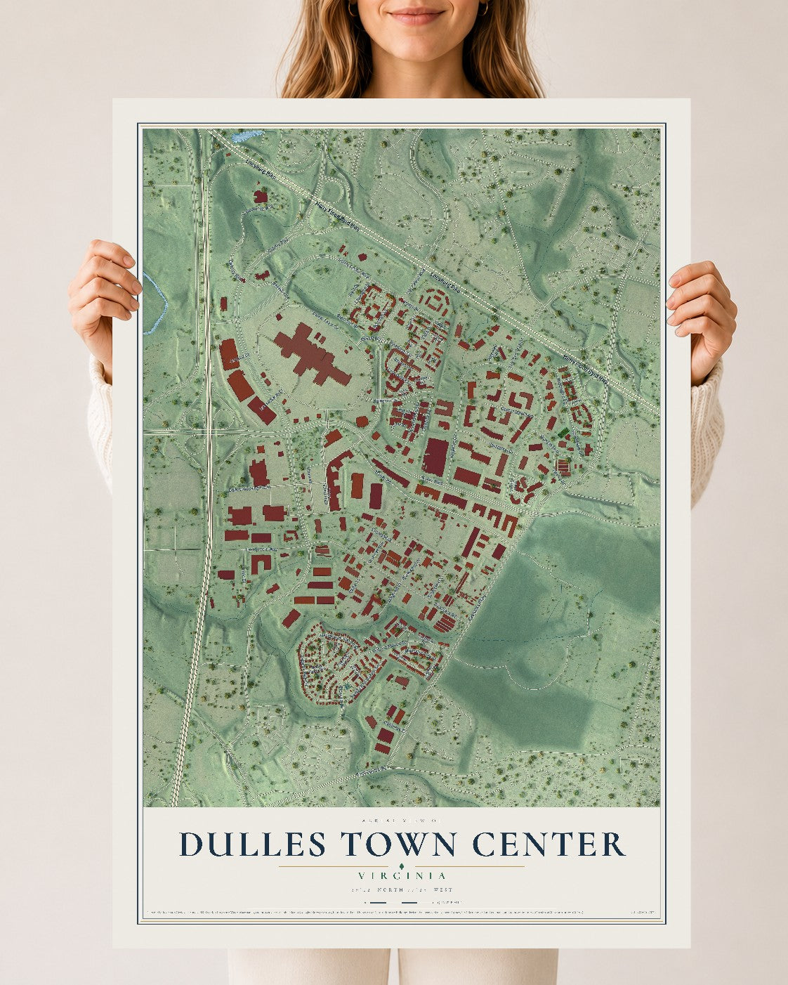 Map of Dulles Town Center, Virginia, 24 x 36 inch unframed archival matte print