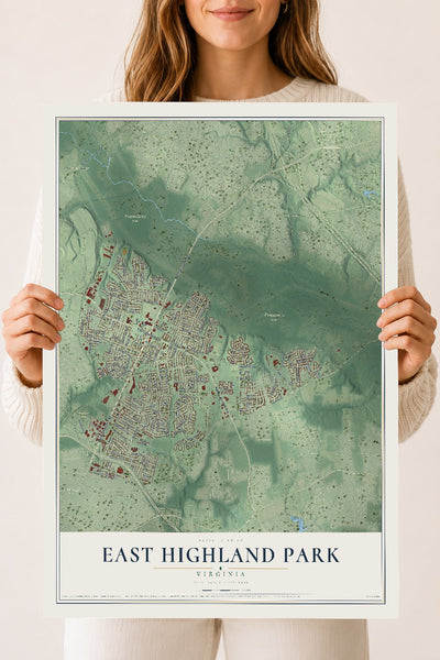 Map of East Highland Park, Virginia, 18 x 24 inch unframed archival matte print