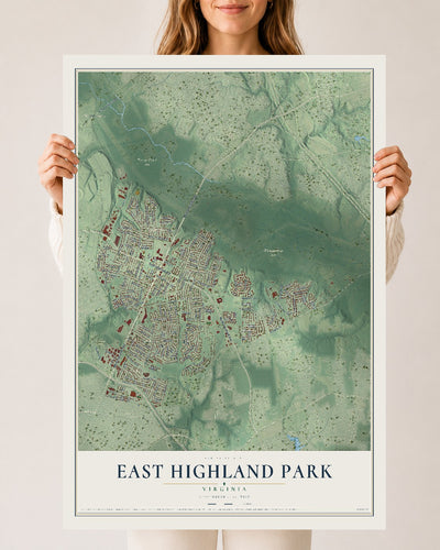 Map of East Highland Park, Virginia, 24 x 36 inch unframed archival matte print