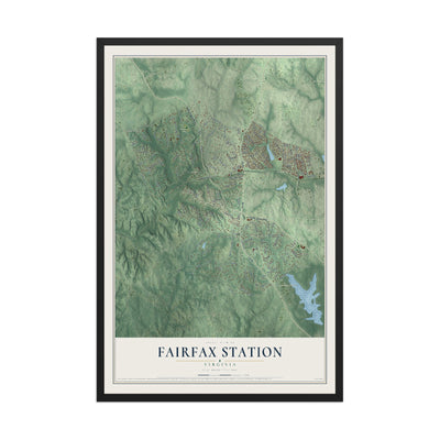 Map of Fairfax Station, Virginia, 12 x 18 inch print in a black wood frame