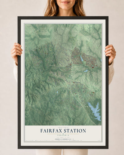 Map of Fairfax Station, Virginia, 24 x 36 inch print in a black wood frame