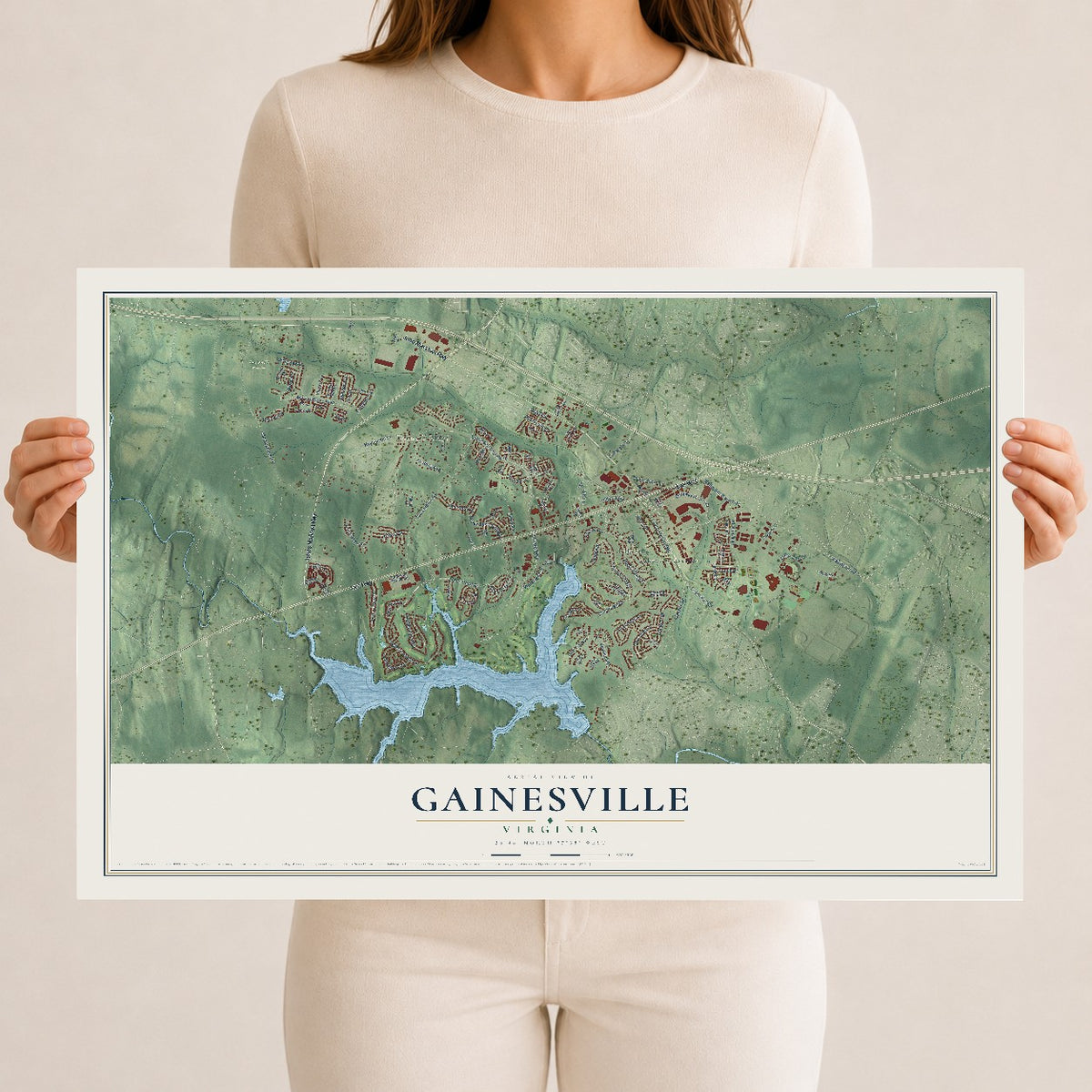 Map of Gainesville, Virginia, 12 x 18 inch unframed archival matte print