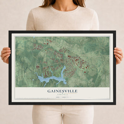 Map of Gainesville, Virginia, 12 x 18 inch print in a black wood frame