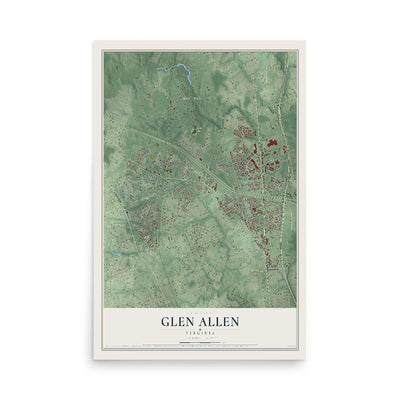 Map of Glen Allen, Virginia, 12 x 18 inch unframed archival matte print