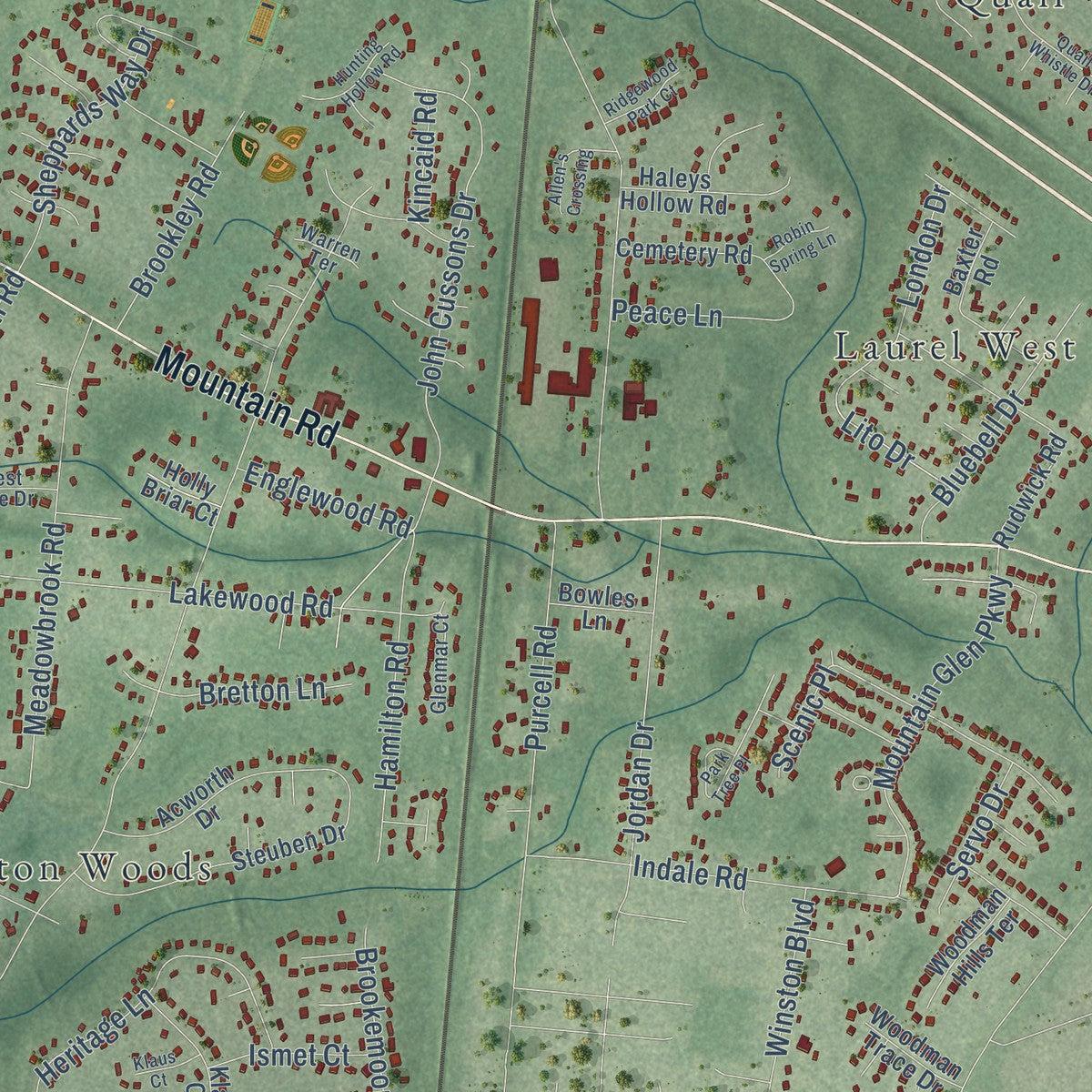 Second close-up of the map of Glen Allen, Virginia print showing more streets and buildings