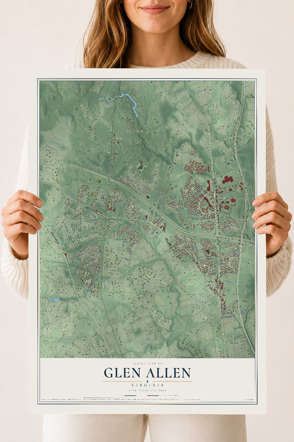 Map of Glen Allen, Virginia, 18 x 24 inch unframed archival matte print