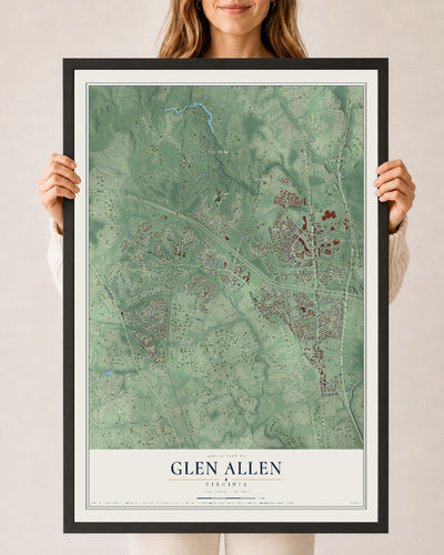 Map of Glen Allen, Virginia, 24 x 36 inch print in a black wood frame