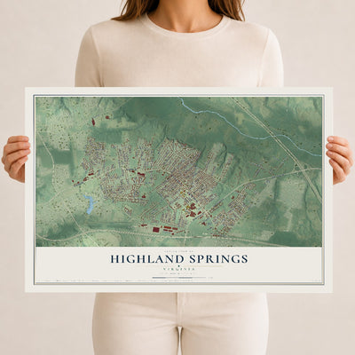 Map of Highland Springs, Virginia, 12 x 18 inch unframed archival matte print