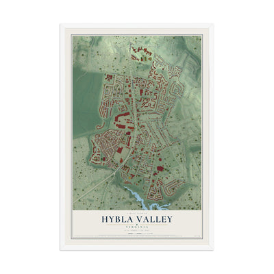 Map of Hybla Valley, Virginia, 12 x 18 inch print in a white wood frame