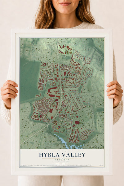 Map of Hybla Valley, Virginia, 18 x 24 inch print in a white wood frame