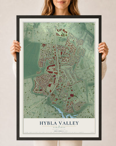 Map of Hybla Valley, Virginia, 24 x 36 inch print in a black wood frame