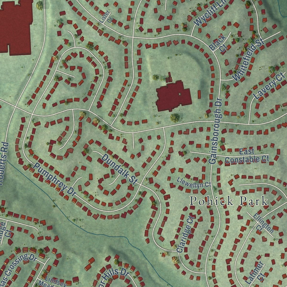 Second close-up of the map of Kings Park West, Virginia print showing more streets and buildings