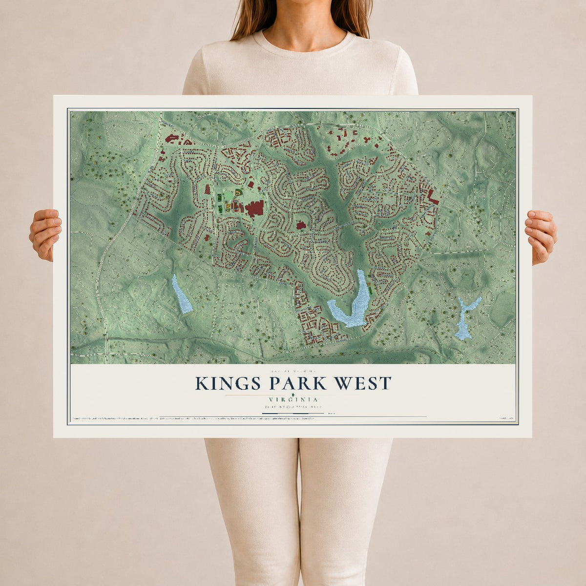 Map of Kings Park West, Virginia, 24 x 36 inch unframed archival matte print