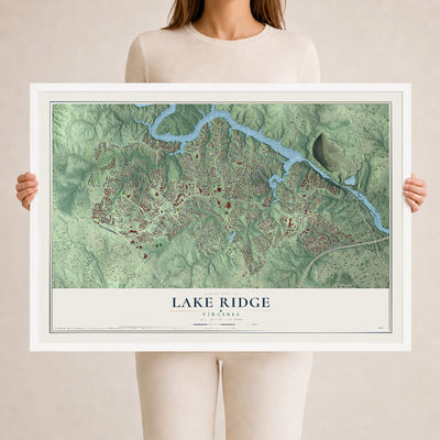 Map of Lake Ridge, Virginia, 24 x 36 inch print in a white wood frame
