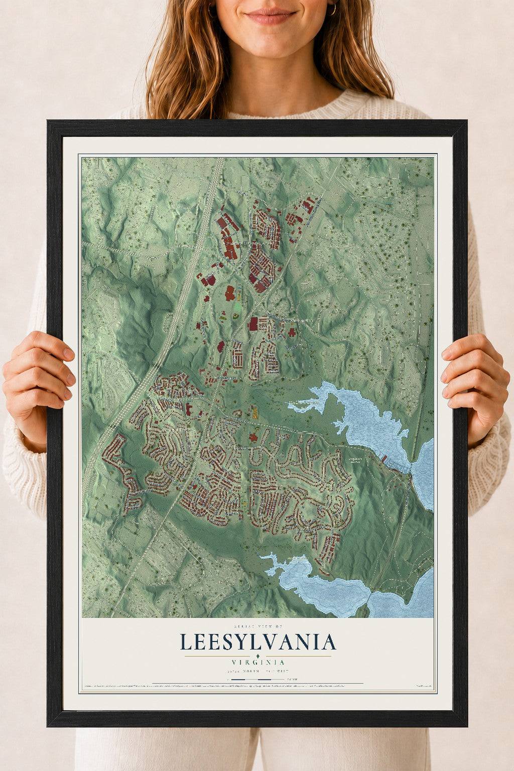 Map of Leesylvania, Virginia, 18 x 24 inch print in a black wood frame