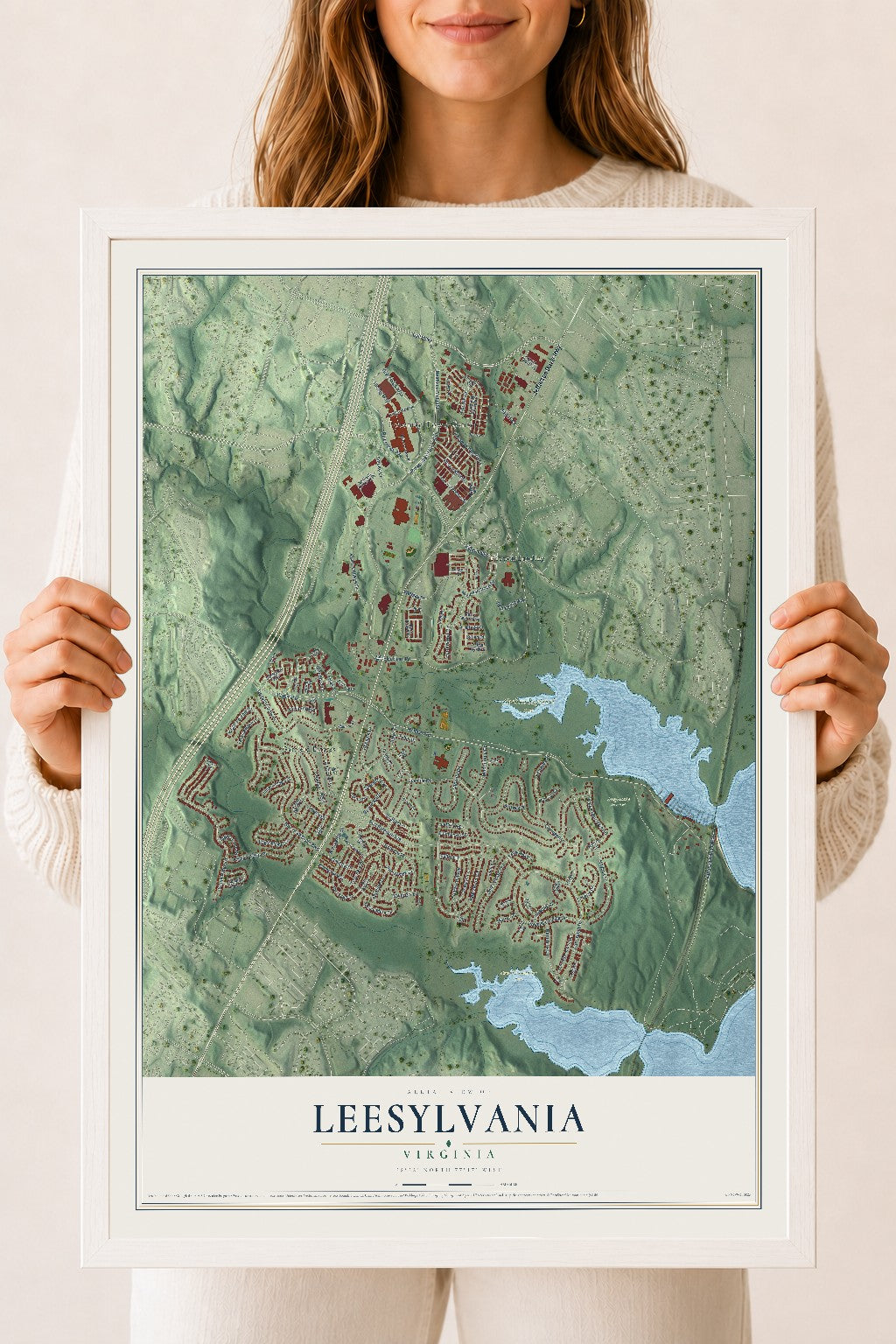 Map of Leesylvania, Virginia, 18 x 24 inch print in a white wood frame