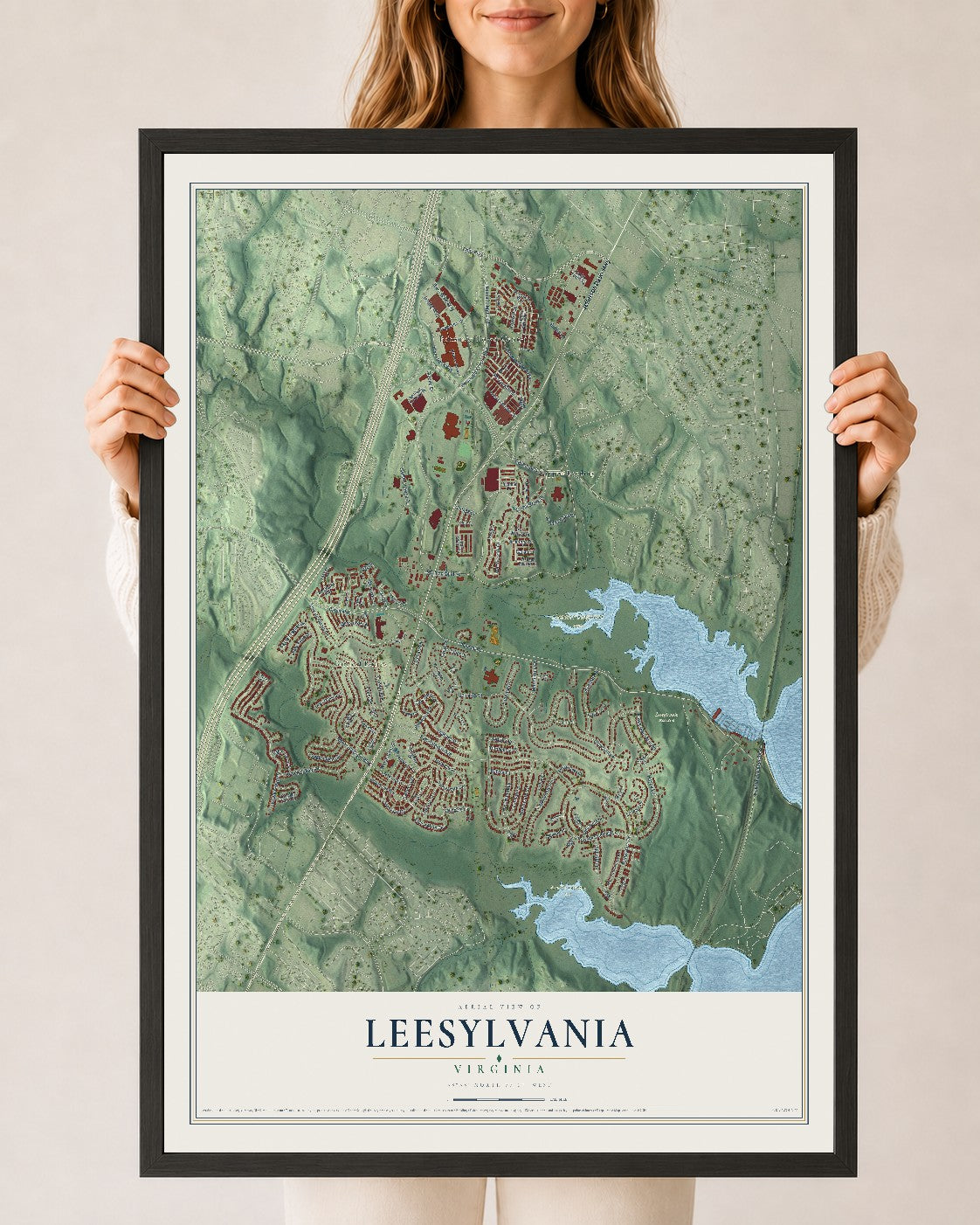 Map of Leesylvania, Virginia, 24 x 36 inch print in a black wood frame