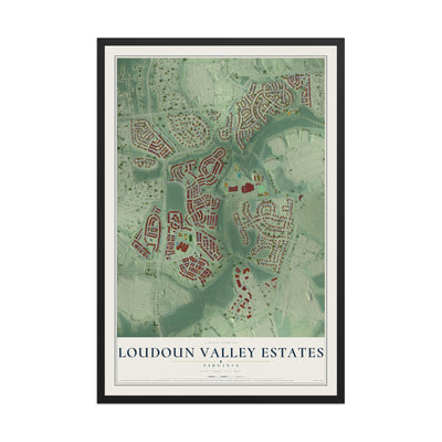 Map of Loudoun Valley Estates, Virginia, 12 x 18 inch print in a black wood frame