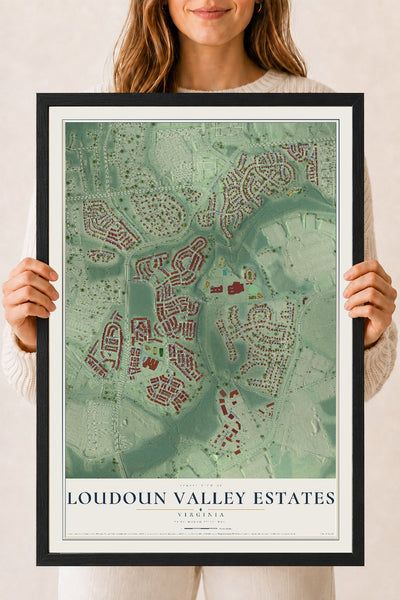 Map of Loudoun Valley Estates, Virginia, 18 x 24 inch print in a black wood frame