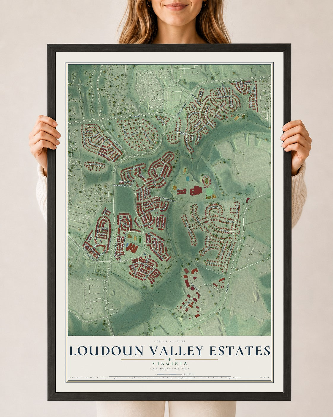 Map of Loudoun Valley Estates, Virginia, 24 x 36 inch print in a black wood frame