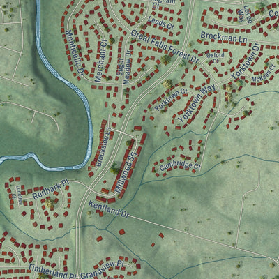 Second close-up of the map of Lowes Island, Virginia print showing more streets and buildings