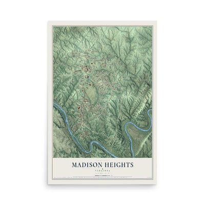 Map of Madison Heights, Virginia, 12 x 18 inch unframed archival matte print