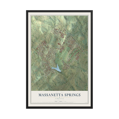 Map of Massanetta Springs, Virginia, 12 x 18 inch print in a black wood frame