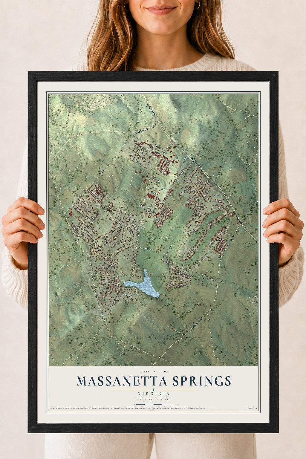 Map of Massanetta Springs, Virginia, 18 x 24 inch print in a black wood frame