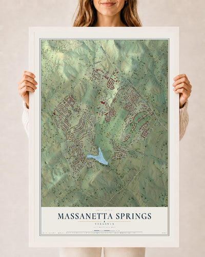 Map of Massanetta Springs, Virginia, 24 x 36 inch print in a white wood frame