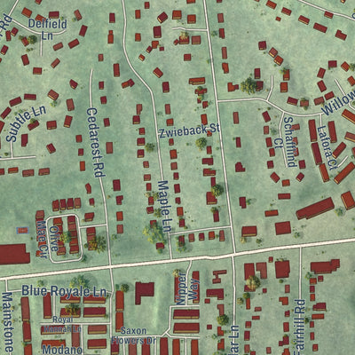 Second close-up of the map of Merrifield, Virginia print showing more streets and buildings