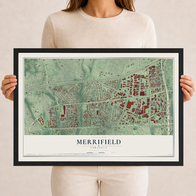Map of Merrifield, Virginia, 12 x 18 inch print in a black wood frame