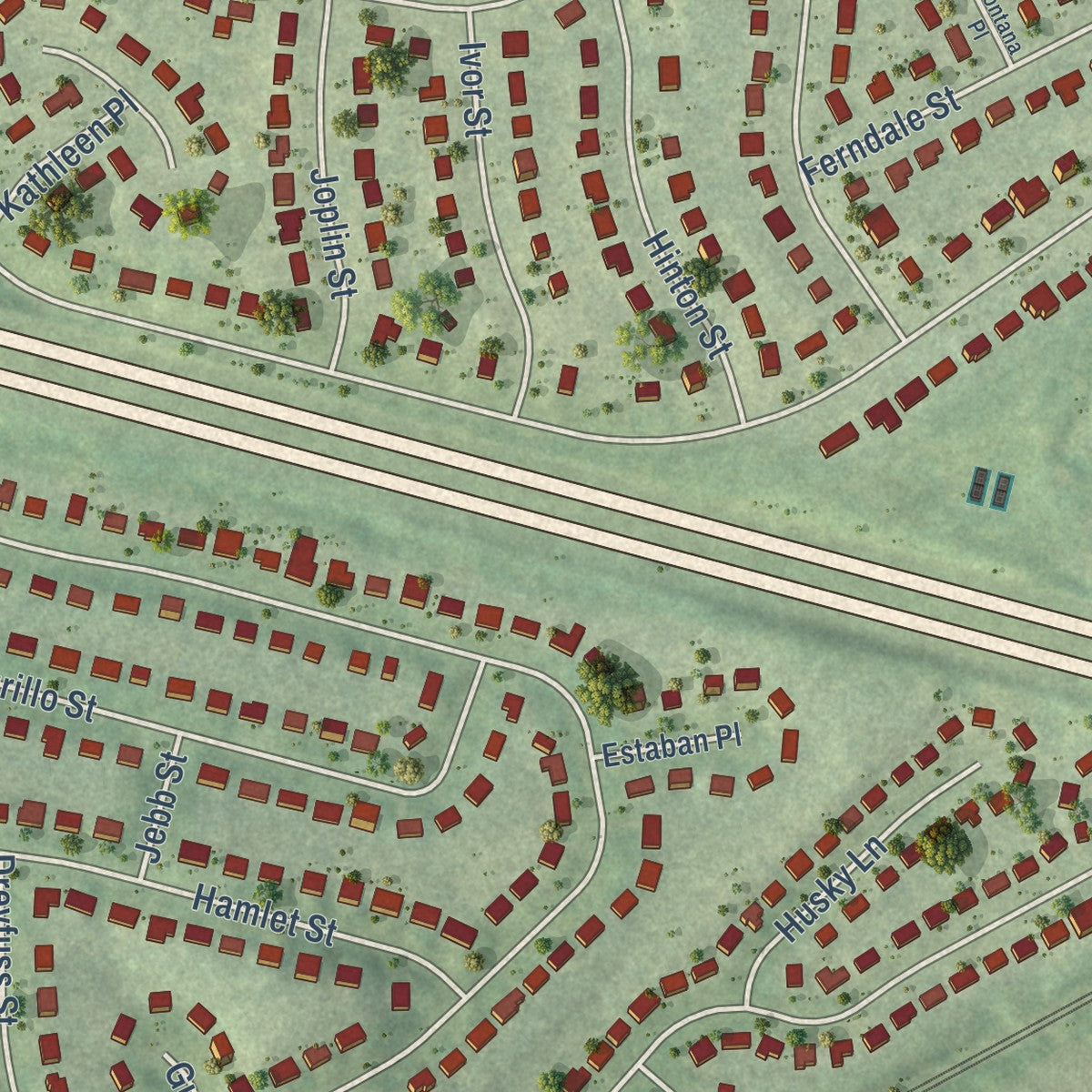 Second close-up of the map of North Springfield, Virginia print showing more streets and buildings
