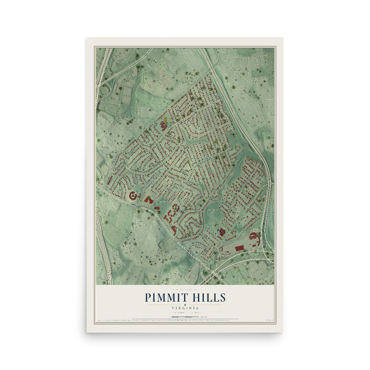 Map of Pimmit Hills, Virginia, 12 x 18 inch unframed archival matte print